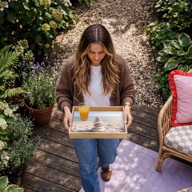 Stenen - Stapel - Zand - Zee Dienblad Rechthoek middel -sfeer5