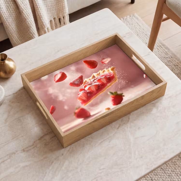 Aardbei - Taart- Eten - Roze Dienblad Rechthoek middel -sfeer1