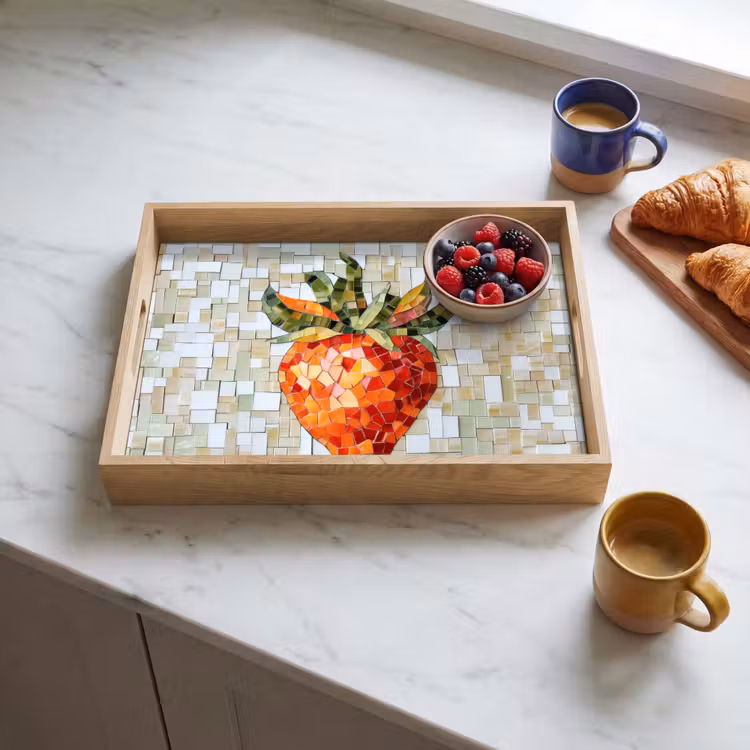 Aardbei - Rood - Mozaïek - Fruit Dienblad Rechthoek middel -sfeer2
