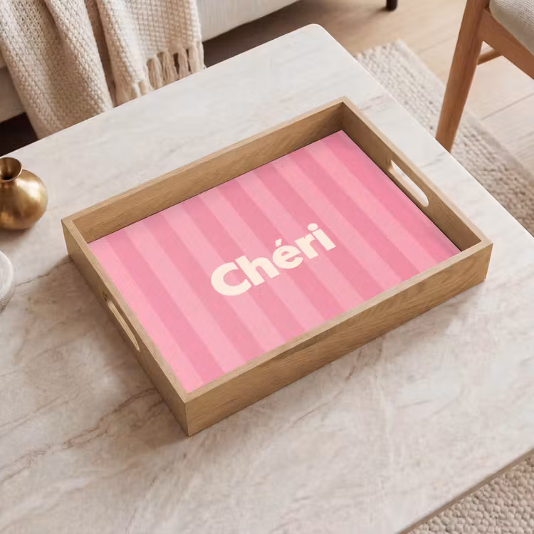 Gestreept - Roze - Chéri Dienblad Rechthoek middel -sfeer1