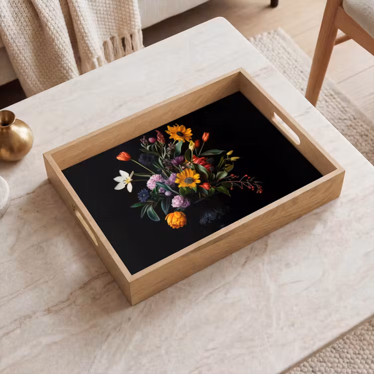 Zonnebloemen - Boeket - Kleurrijk Dienblad Rechthoek middel -sfeer1