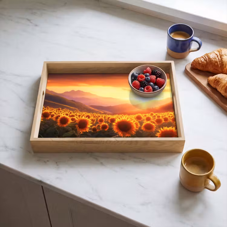 Zonnebloemen - Zonsondergang - Landschap Dienblad Rechthoek middel -sfeer2
