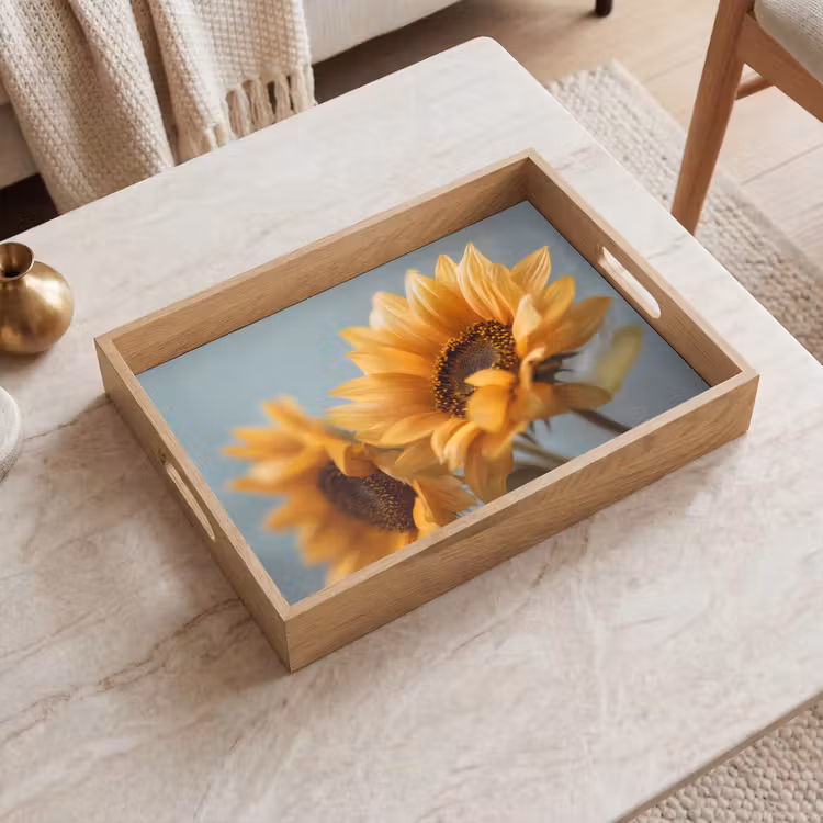 Zonnebloemen - Geel - Wazig Dienblad Rechthoek middel -sfeer1