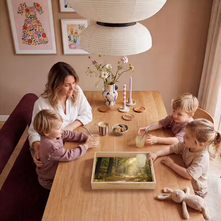 Zonlicht - Bospad - Bomen Dienblad Rechthoek middel -sfeer4