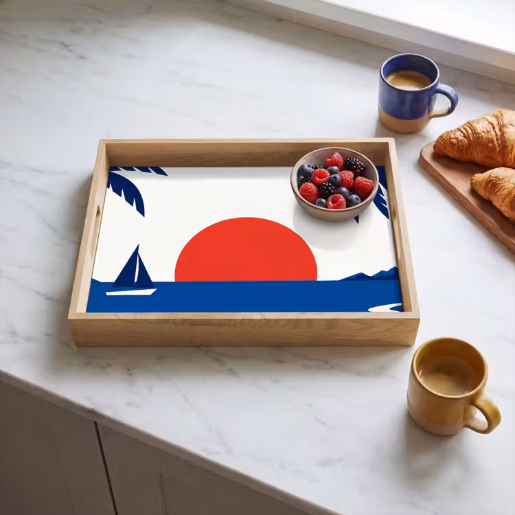 Zonsondergang - Zee - Palmboom - Tropisch - Modern Dienblad Rechthoek middel -sfeer2