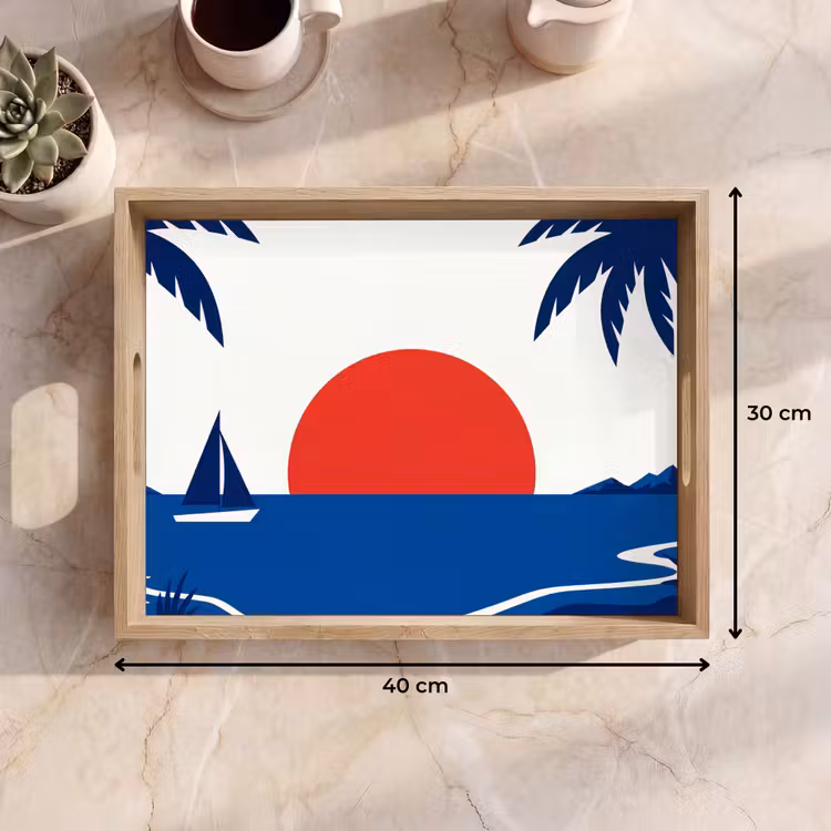 Zonsondergang - Zee - Palmboom - Tropisch - Modern Dienblad Rechthoek middel -USP_Formaat