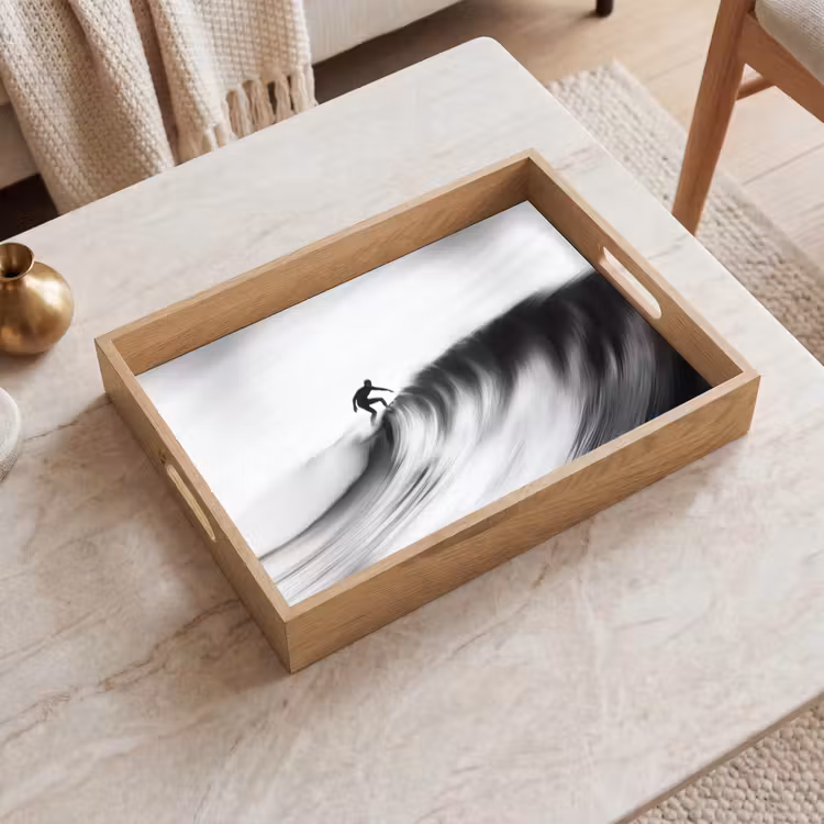 Surfer - Golf - Vervaagd - Zwart Dienblad Rechthoek middel -sfeer1