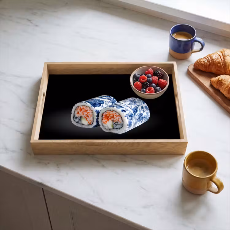 Sushi - Delfts blauw - Rijst - Vis - Elegant Dienblad Rechthoek middel -sfeer2