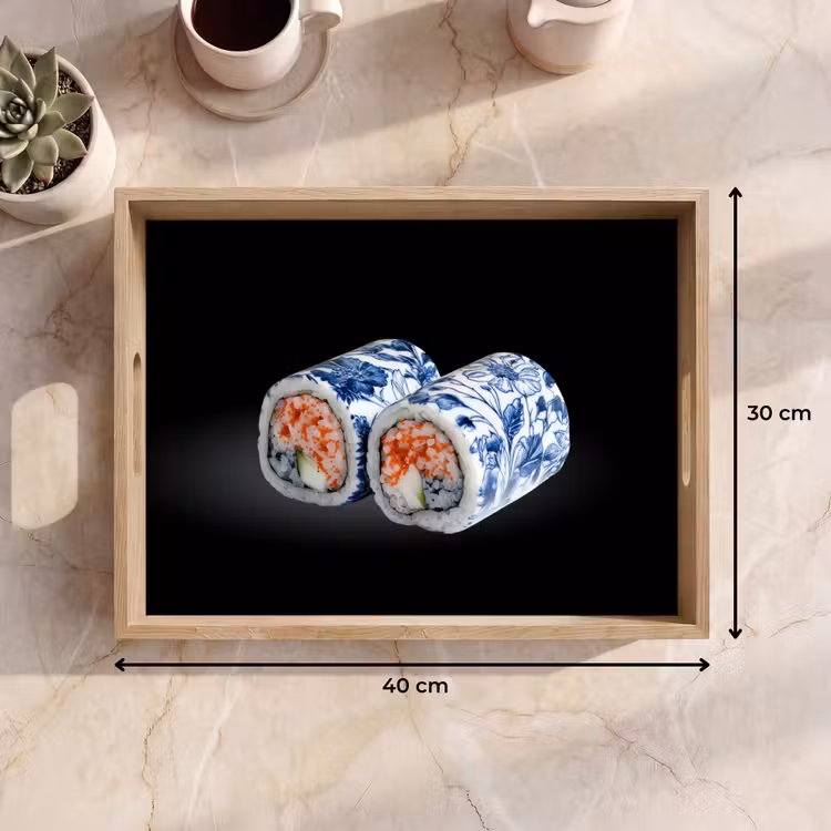 Sushi - Delfts blauw - Rijst - Vis - Elegant Dienblad Rechthoek middel -USP_Formaat