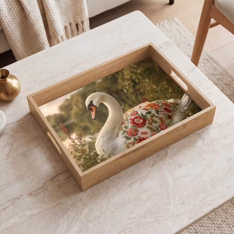 Zwaan - Bloemen - Natuur Dienblad Rechthoek middel -sfeer1
