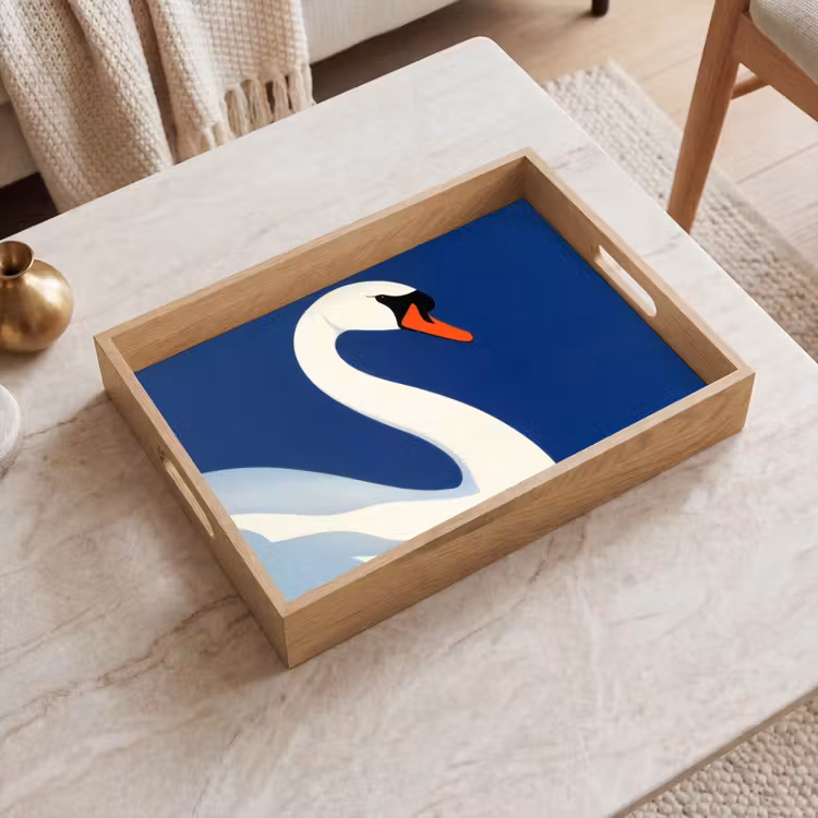Zwaan - Wit - Snavel - Illustratie Dienblad Rechthoek middel -sfeer1