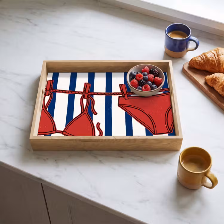 Badkleding - Waslijn - Zomer - Illustratie - Rood Dienblad Rechthoek middel -sfeer2