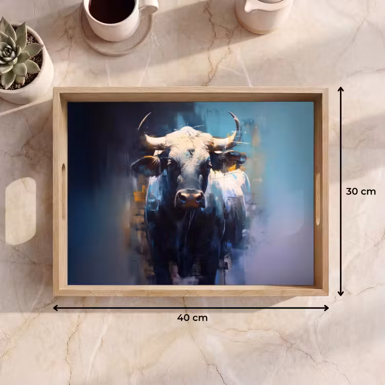 Stier - Zwart - Abstract - Horens Dienblad Rechthoek middel -USP_Formaat