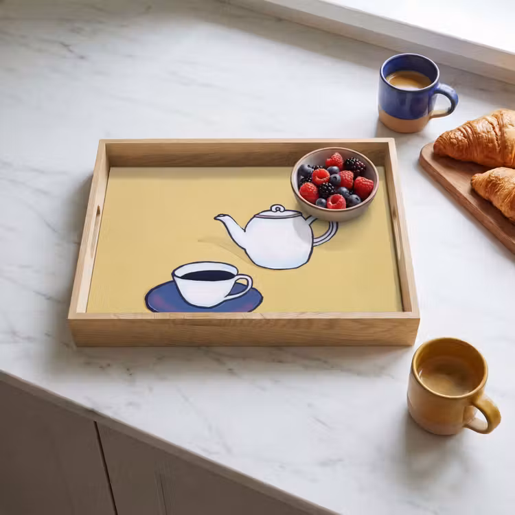 Theepot - Kopje - Beige - Illustratie Dienblad Rechthoek middel -sfeer2