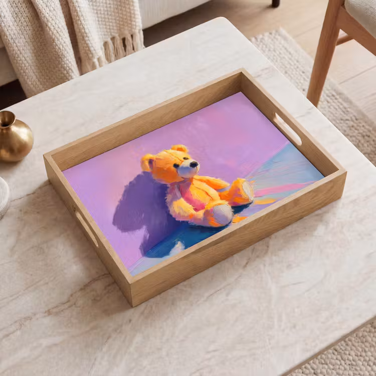 Teddybeer - Schaduw - Penseelstreken - Paars Dienblad Rechthoek middel -sfeer1