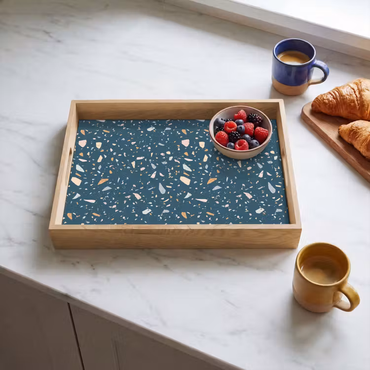 Terrazzo - Patroon - Kleurrijk - Diep blauw Dienblad Rechthoek middel 911 -sfeer2