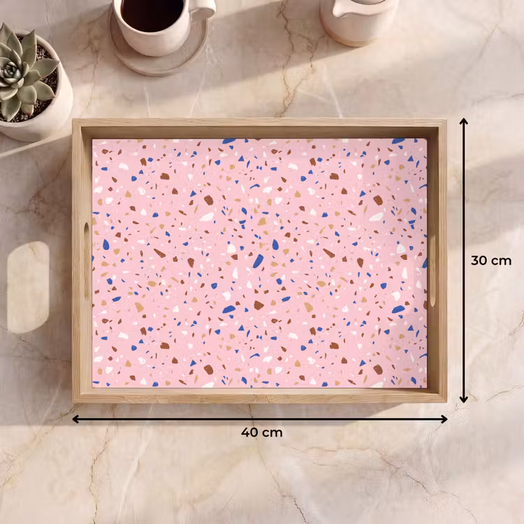 Terrazzo - Patroon - Kleurrijk - Roze Dienblad Rechthoek middel 911 -USP_Formaat