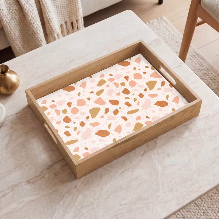 Terrazzo - Patroon - Kleurrijk - Zalm Dienblad Rechthoek middel 911 -sfeer1