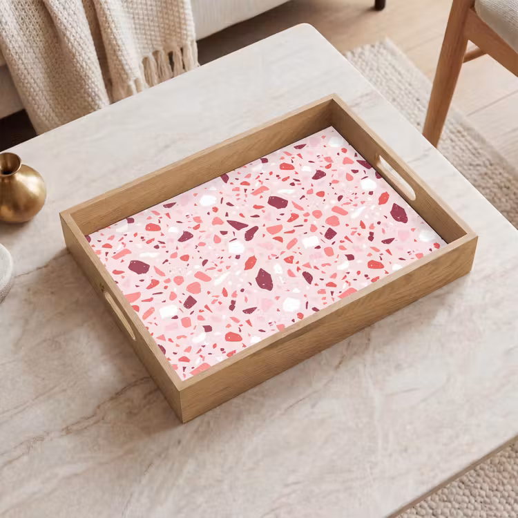 Terrazzo - Patroon - Roze Dienblad Rechthoek middel 911 -sfeer1