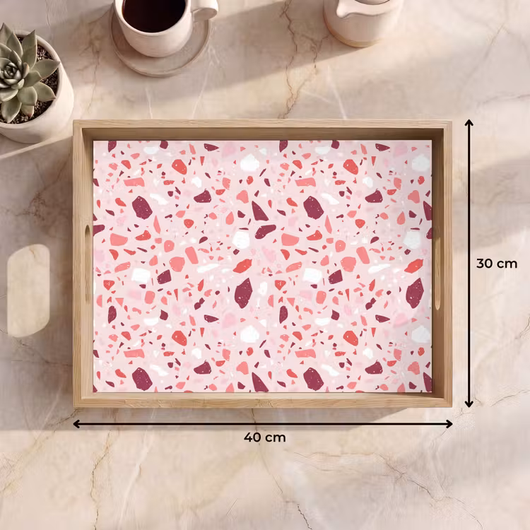 Terrazzo - Patroon - Roze Dienblad Rechthoek middel 911 -USP_Formaat