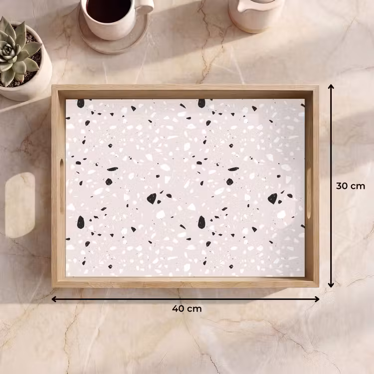 Terrazzo - Patroon - Zacht - Zwart - Wit Dienblad Rechthoek middel 911 -USP_Formaat