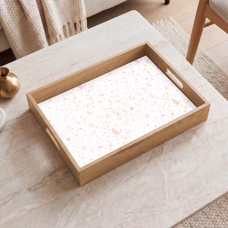 Terrazzo -  Patroon - Wit - Perzik Dienblad Rechthoek middel 911 -sfeer1