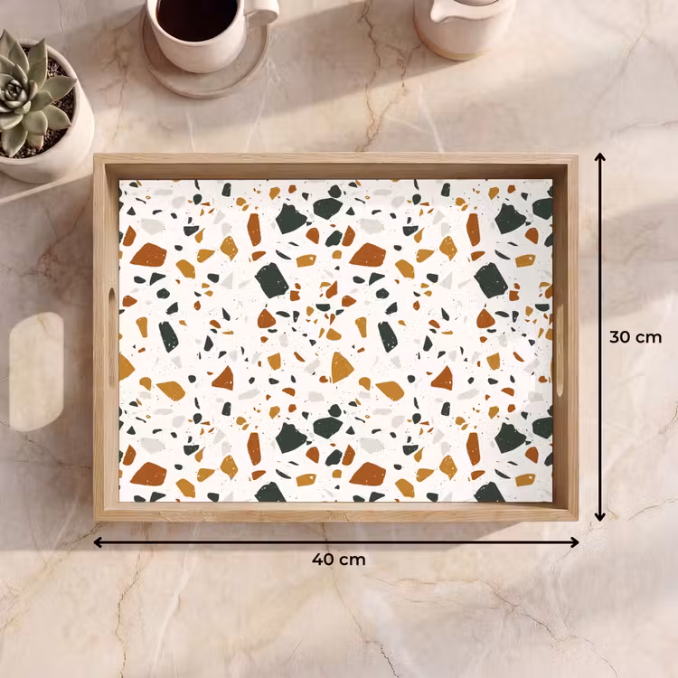 Terrazzo - Patroon - Wit - Terra Dienblad Rechthoek middel 911 -USP_Formaat