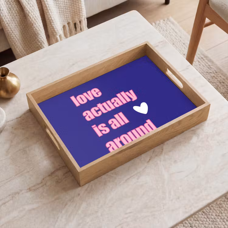 Tekst - Valentijn - Love - Blauw Dienblad Rechthoek middel -sfeer1