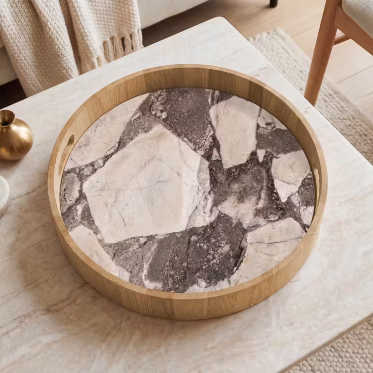 Textuur - Marmer - Abstract - Beige - Bruin Dienblad Rond middel -sfeer1