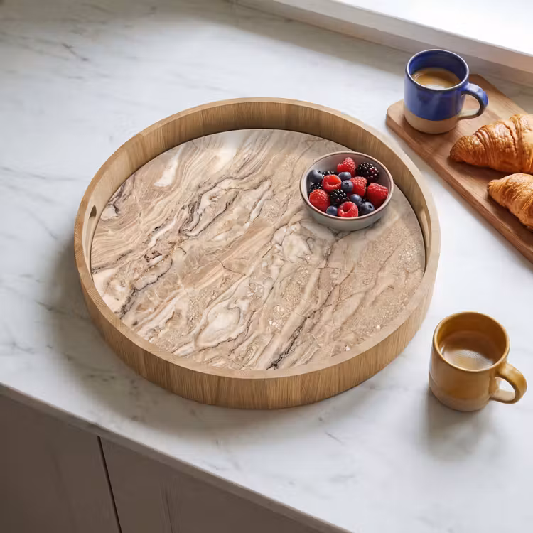 Textuur - Aders - Abstract - Modern - Beige Dienblad Rond middel -sfeer2