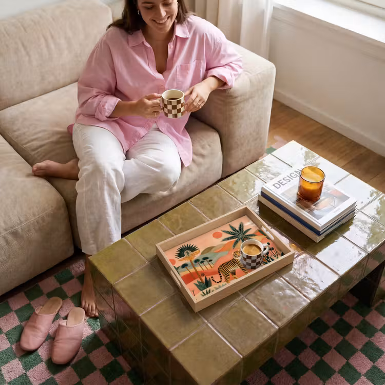 Tijger - Kleurrijk - Palmen - Cactus Dienblad Rechthoek middel -sfeer3