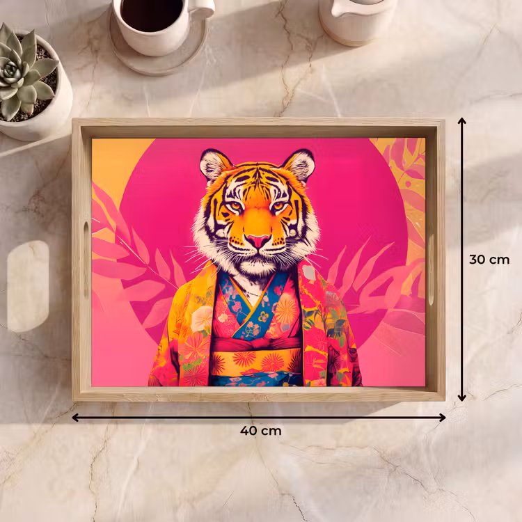 Tijger - Kimono - Planten - Roze Dienblad Rechthoek middel -USP_Formaat