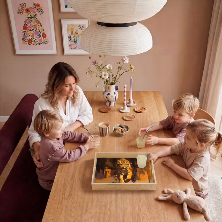 Tijger - Geschilderd - Oranje - Penseelstreken Dienblad Rechthoek middel -sfeer4