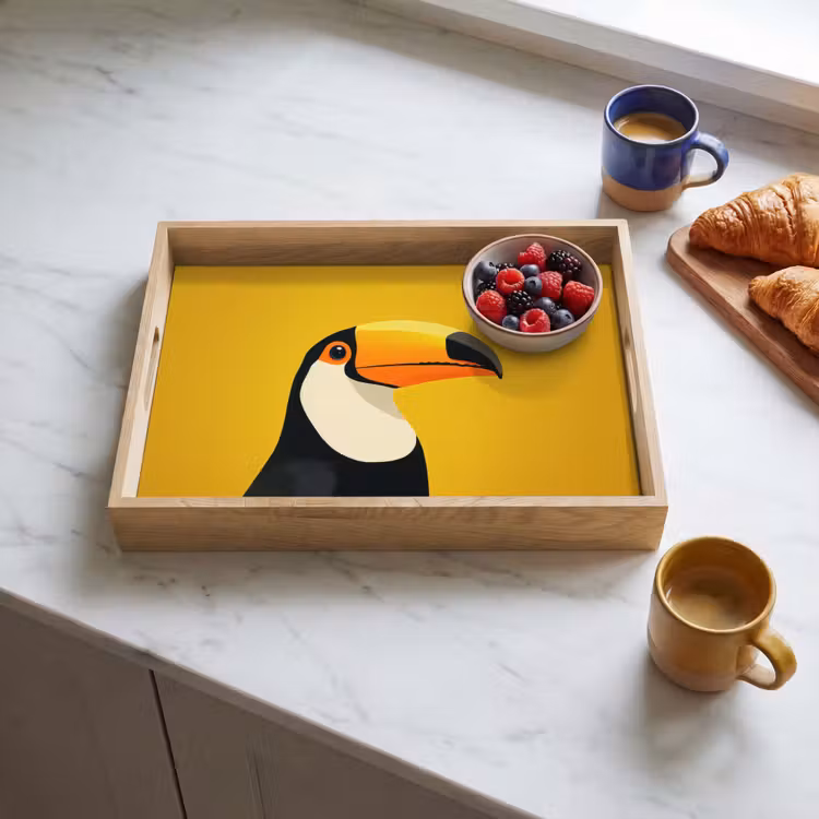 Toekan - Minimalistisch - Snavel - Oranje Dienblad Rechthoek middel -sfeer2