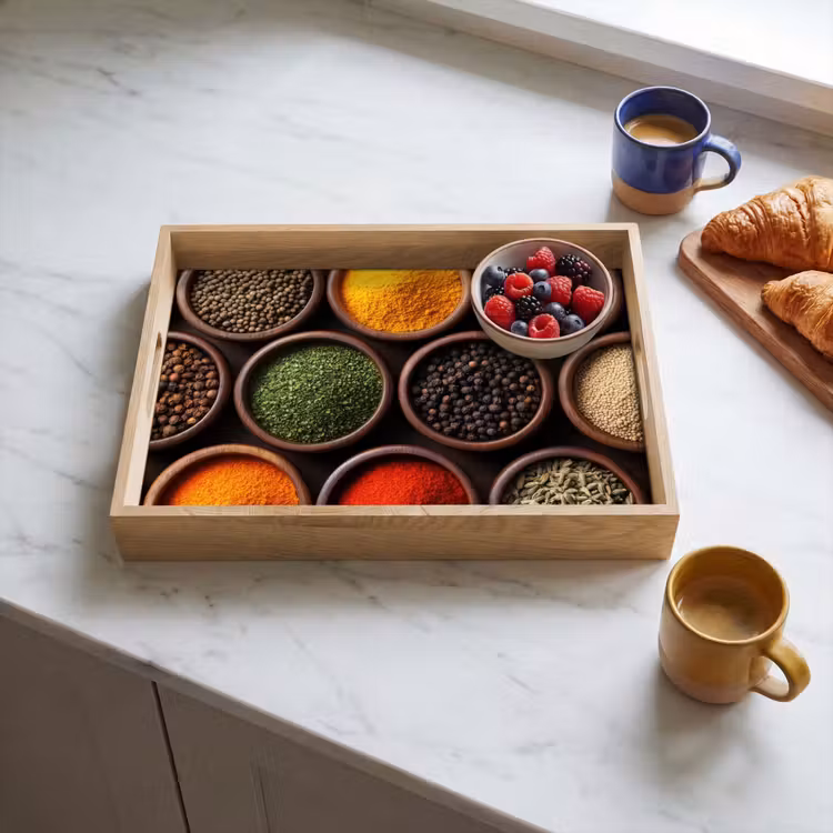 Bakjes - Hout - Kruiden - Kleurrijk Dienblad Rechthoek middel -sfeer2