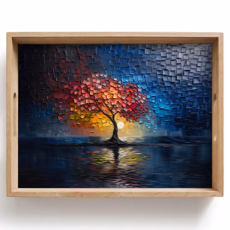 Boom - Blauw - Bladeren - Vakken Dienblad Rechthoek middel -z3d_shopping