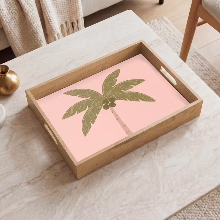 Boom - Palm - Natuur - Illustratie - Roze Dienblad Rechthoek middel -sfeer1