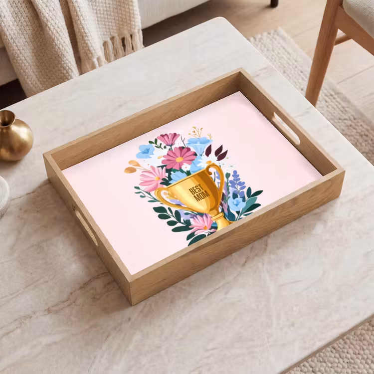 Trofee - Best Mom - Bloemen - Kleurrijk Dienblad Rechthoek middel -sfeer1