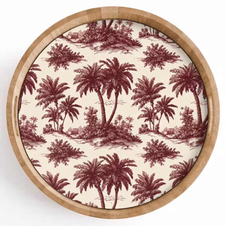 Tropisch - Geometrisch - Bordeauxrood Dienblad Rond middel 914 -z3d_shopping