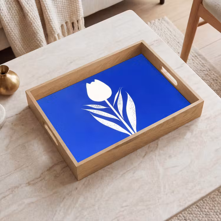Tulp - Minimalistisch - Bladeren - Wit Dienblad Rechthoek middel -sfeer1