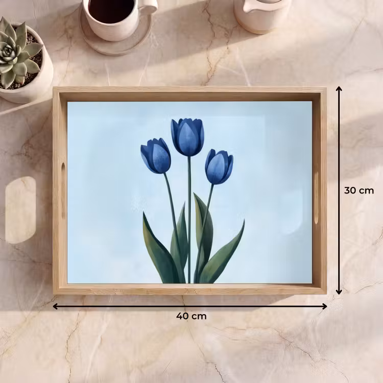 Tulpen - Blauw - Bladeren Dienblad Rechthoek middel -USP_Formaat