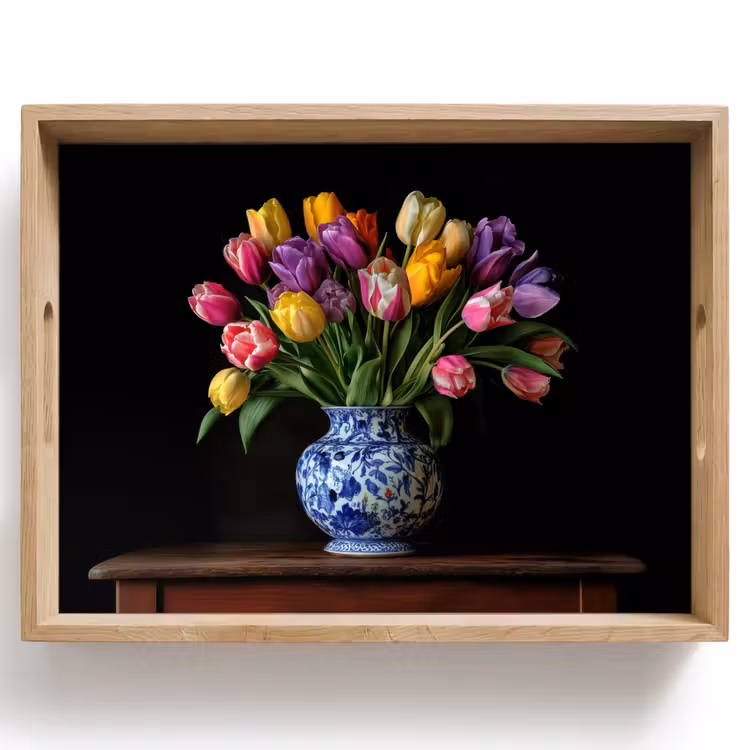 Tulpen - Kleuren - Hout - Vaas Dienblad Rechthoek middel -z3d_shopping