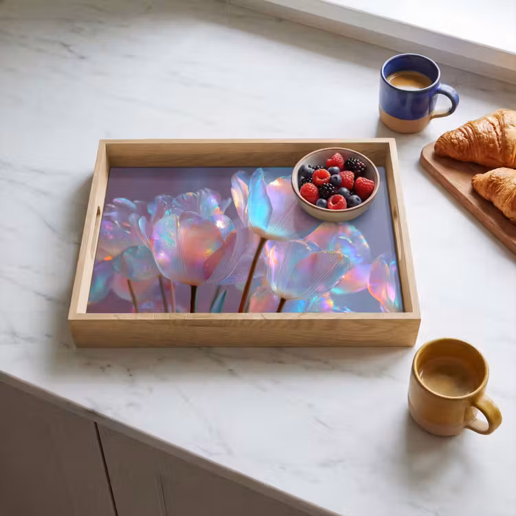 Tulpen - Glazen - Bloemblaadjes - Pasteltinten Dienblad Rechthoek middel -sfeer2