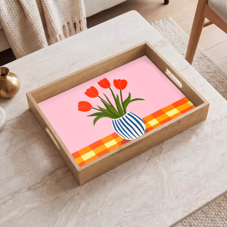 Tulpen - Roze - Vaas Dienblad Rechthoek middel -sfeer1