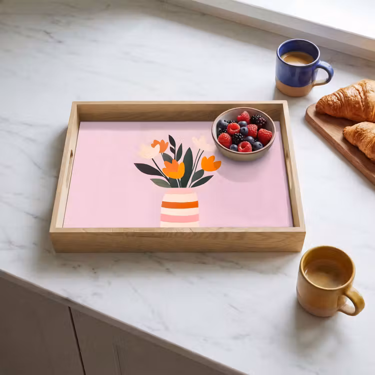 Tulpen - Vaas - Strepen - Paars Dienblad Rechthoek middel -sfeer2