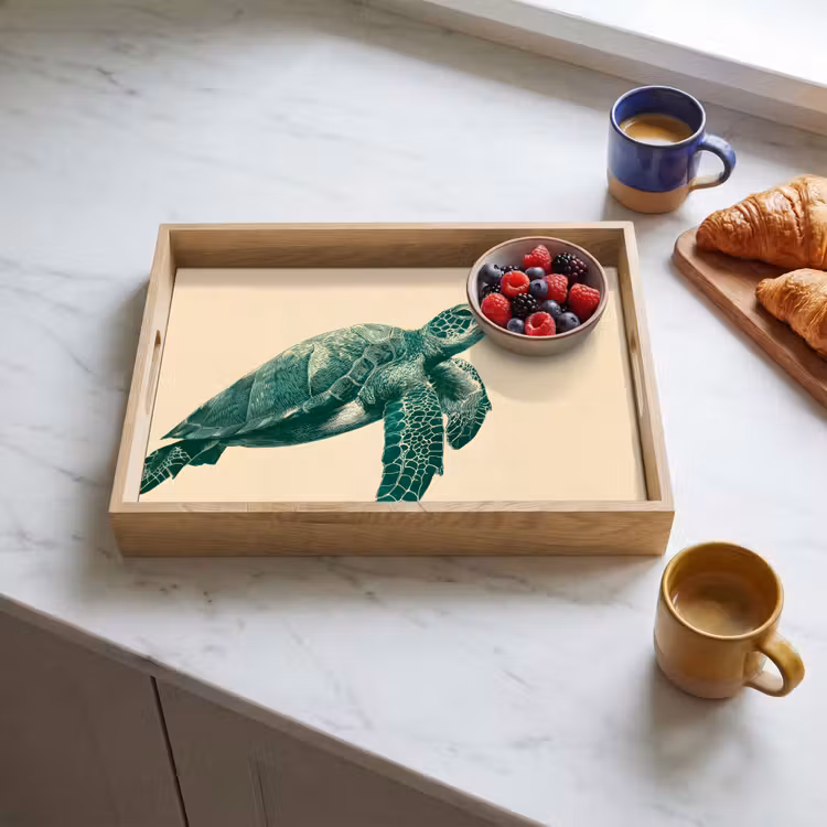 Schildpad - Sierlijk - Groen - Schild Dienblad Rechthoek middel -sfeer2