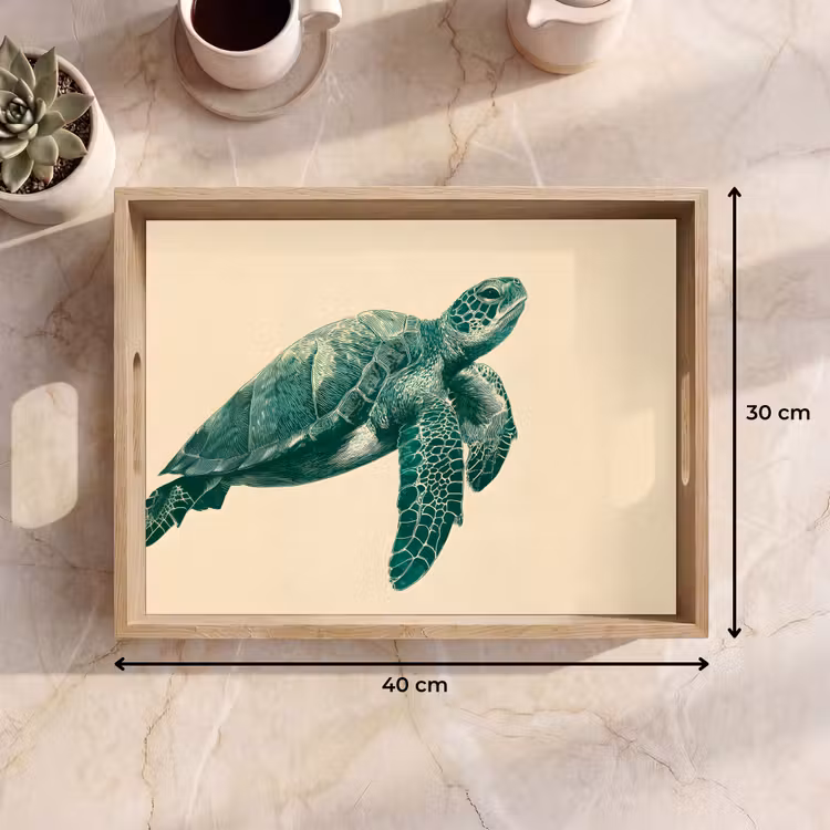 Schildpad - Sierlijk - Groen - Schild Dienblad Rechthoek middel -USP_Formaat