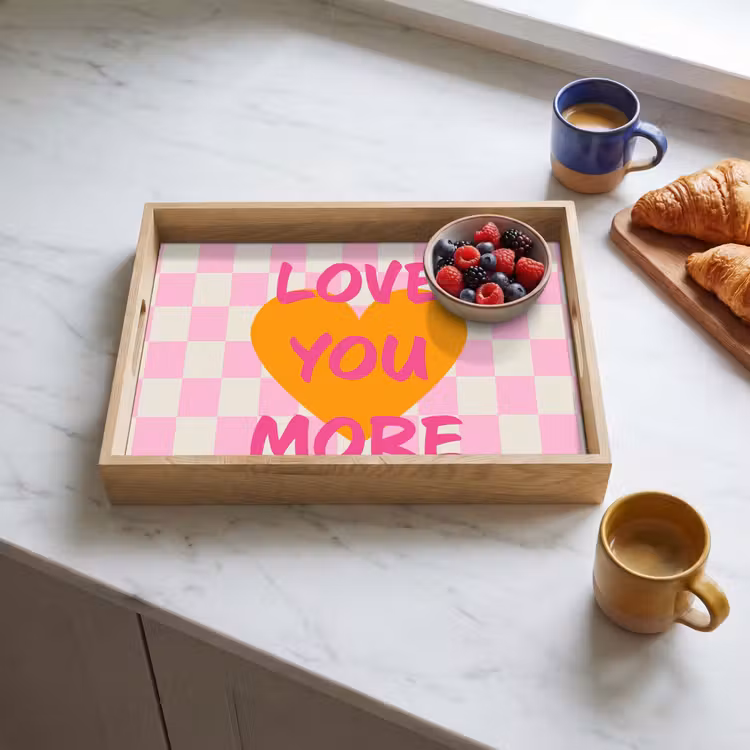 Valentijn - Love - Roze - Oranje Dienblad Rechthoek middel -sfeer2