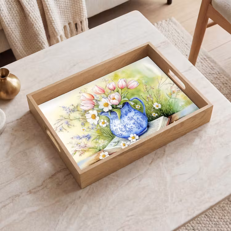 Vaas - Delftsblauw - Madeliefjes Dienblad Rechthoek middel -sfeer1