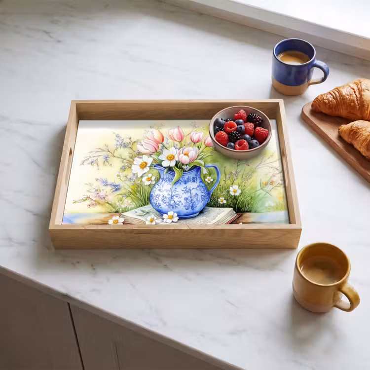 Vaas - Delftsblauw - Madeliefjes Dienblad Rechthoek middel -sfeer2
